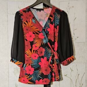 Pink Wrap Blouse with Sheer Sleeves